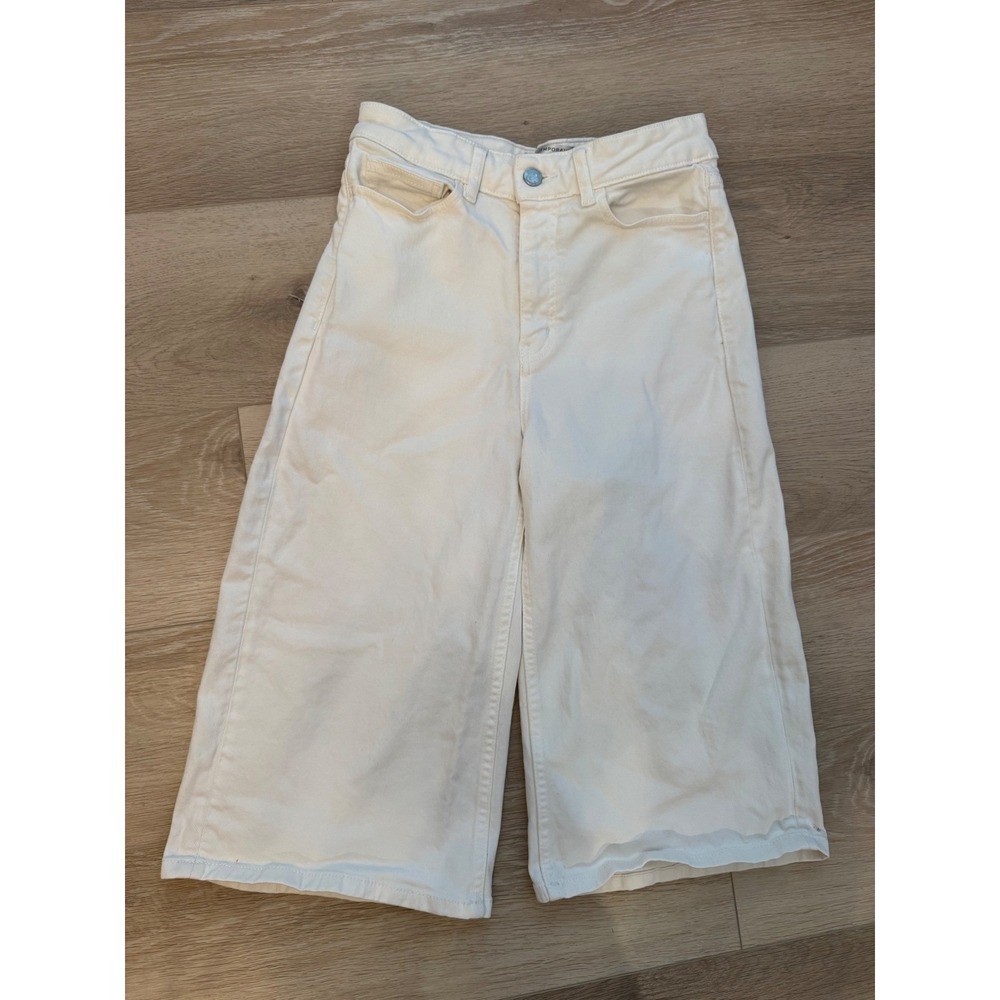 Contemporaine par Simons Organic Cotton Denim Jorts Shorts Cream White Size 0 - Picture 2 of 10